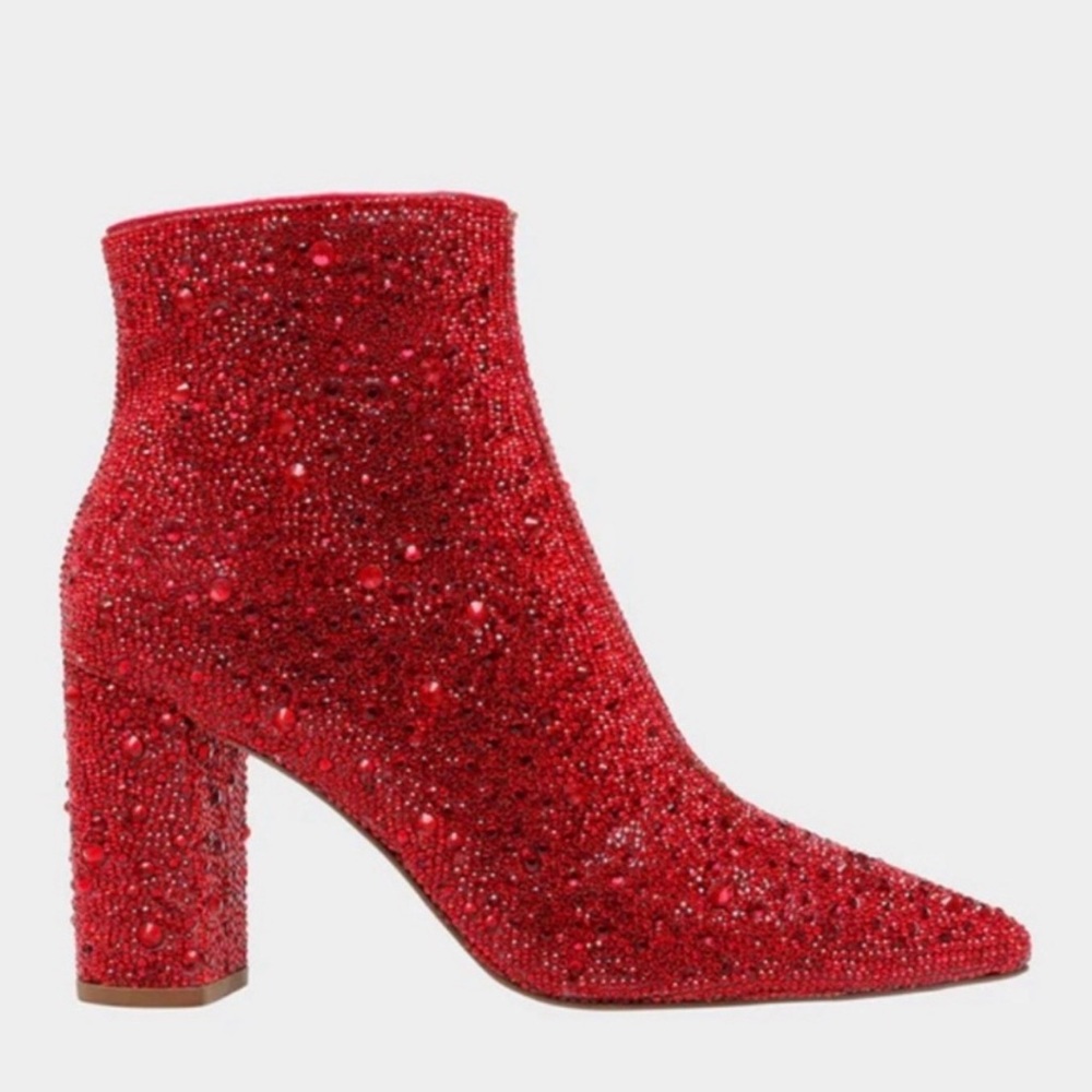 Betsey Johnson SB Cady Rhinestone Boots Booties RED
